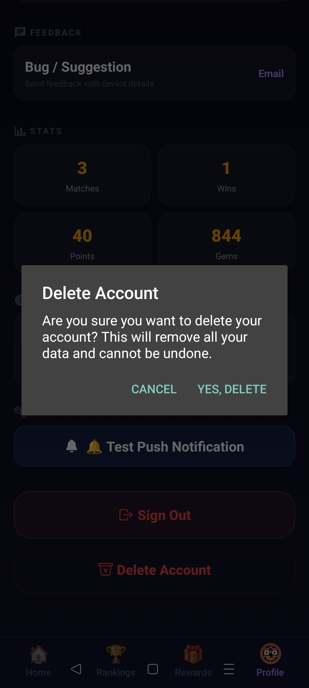 Delete Confirmation Screen